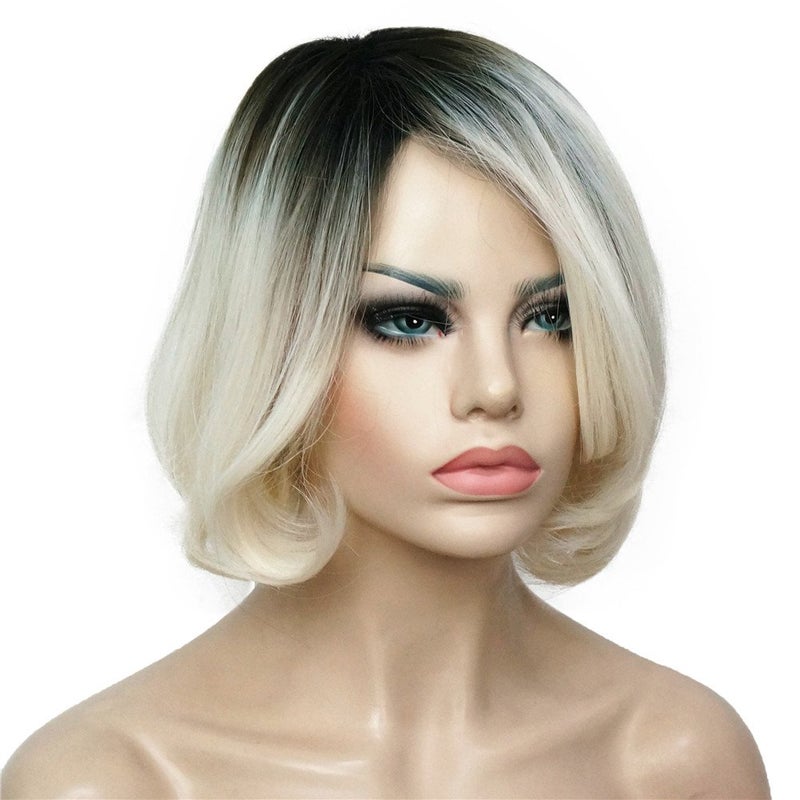 Aimole Bride Wig Short Ombre White Straight Wigs Halloween Costume Cosplay Party Flapper Synthetic Women Hair 8" - Image 3